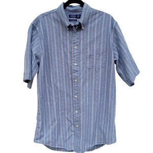Consensus Vintage Chambray Button Down Blue Vertical Striped Shirt Men's LT